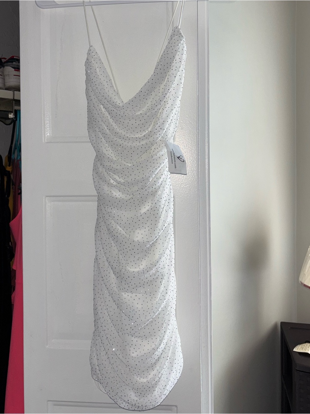 White Beaded Cowl Neck Slip Dress
